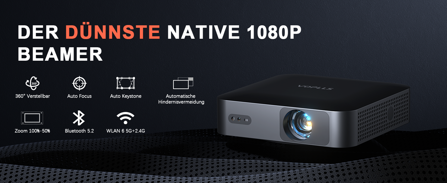 Портативний проєктор Mini Beamer 1080P Full HD 23000L з автофокусом, корекцією трапеції, WiFi6, Bluetooth та 4K підтримкою. Ідеальний для домашнього кінотеатру та підключення до телефону. 360° обертання, без додаткових додатків.