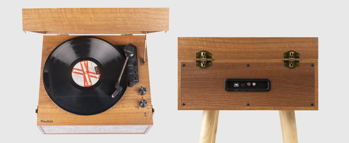 Вініловий програвач Fremont Retro з Bluetooth, вбудованими динаміками, підставкою, для платівок 7, 10, 12 дюймів, дерев'яний корпус, коричневий