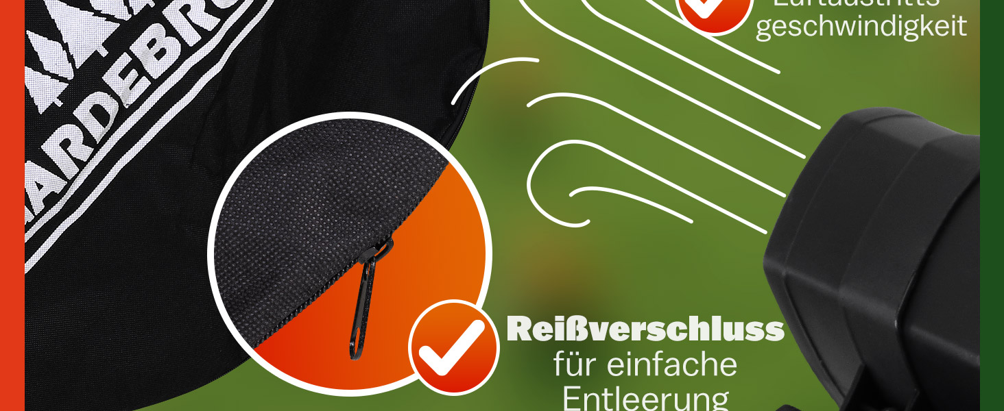 Електричний садовий повітродув-пилосос Gardebruk 3 в 1 з подрібнювачем листя, 3000W, 270 км/год, 45 л, ремінь на плече