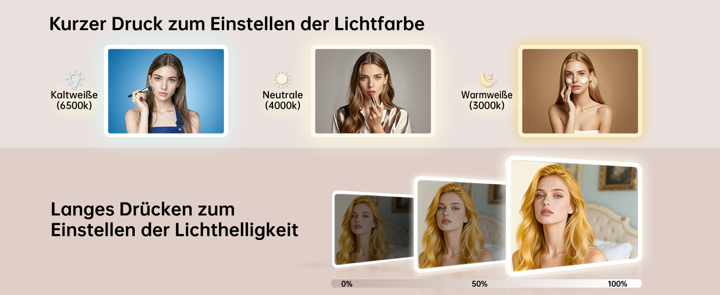 Дзеркало для ванної кімнати MIQU LED 60x50 см з підсвічуванням, тепле/холодне світло, регулювання яскравості, антизапар, прямокутна форма