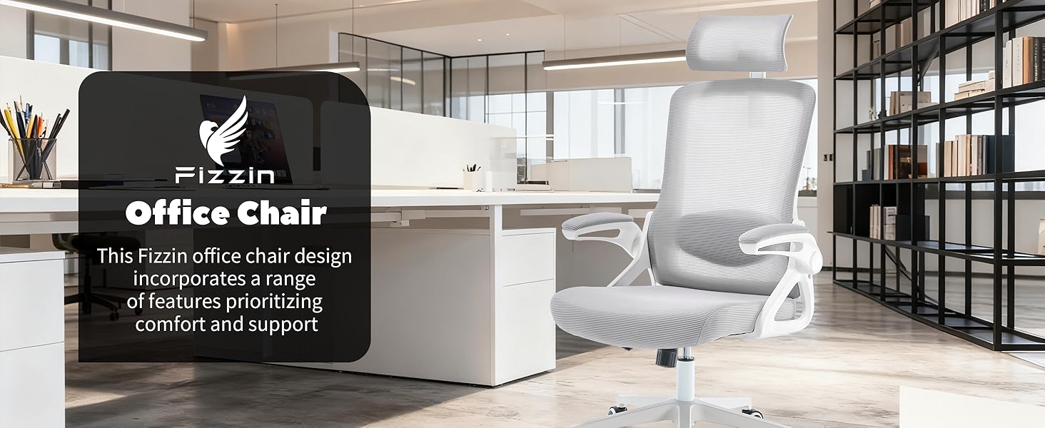Ергономічне крісло для офісу Fizzin з регульованою поперековою підтримкою, дихаюча сітка, потовщене сидіння, зручне для дому та офісу (Рожевий, Сірий)