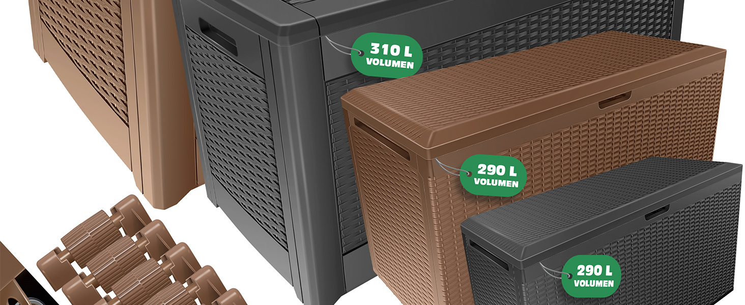 Скриня для подушок KESSER 310л з роликами, замком та автоматичним підйомником, антрацит. Садова водонепроникна скриня для зберігання речей, ратан-ефект