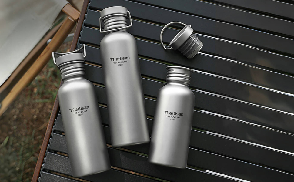 Титанова пляшка для води Ti Artisan Titan-Trinkflasche 750 мл: спортивна, легка, герметична для кемпінгу, хайкінгу, велоспорту