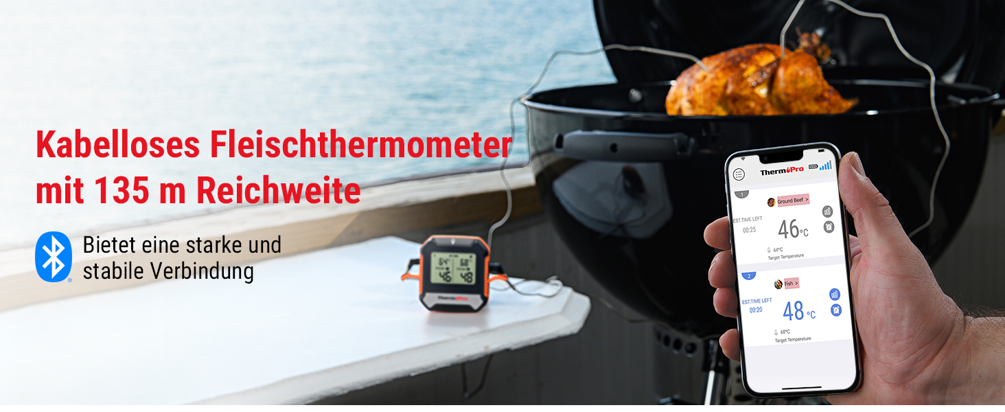 Цифровий термометр для м'яса ThermoPro з двома щупами: для гриля, барбекю, смаження, з Bluetooth 5.0 та функцією сповіщення