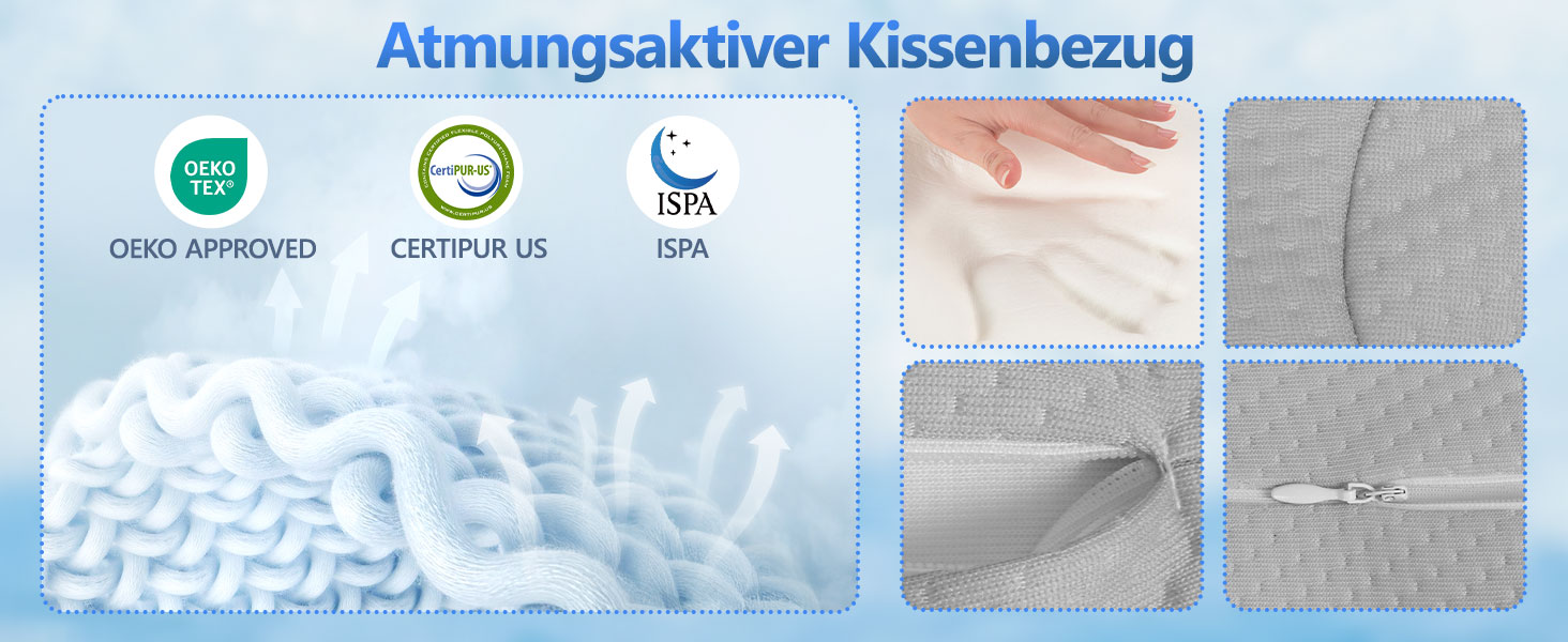 Ортопедична подушка для сну з Memory Foam - для бокових, спинних та животоположних позицій. З покриттям з льонової тканини (білий, сірий)