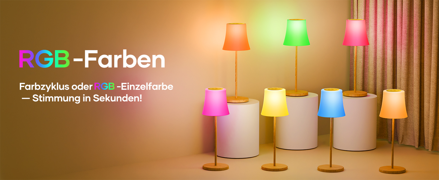 LED настільна лампа Suright бездротова з RGB, сенсорне керування, IP54, для дому та саду