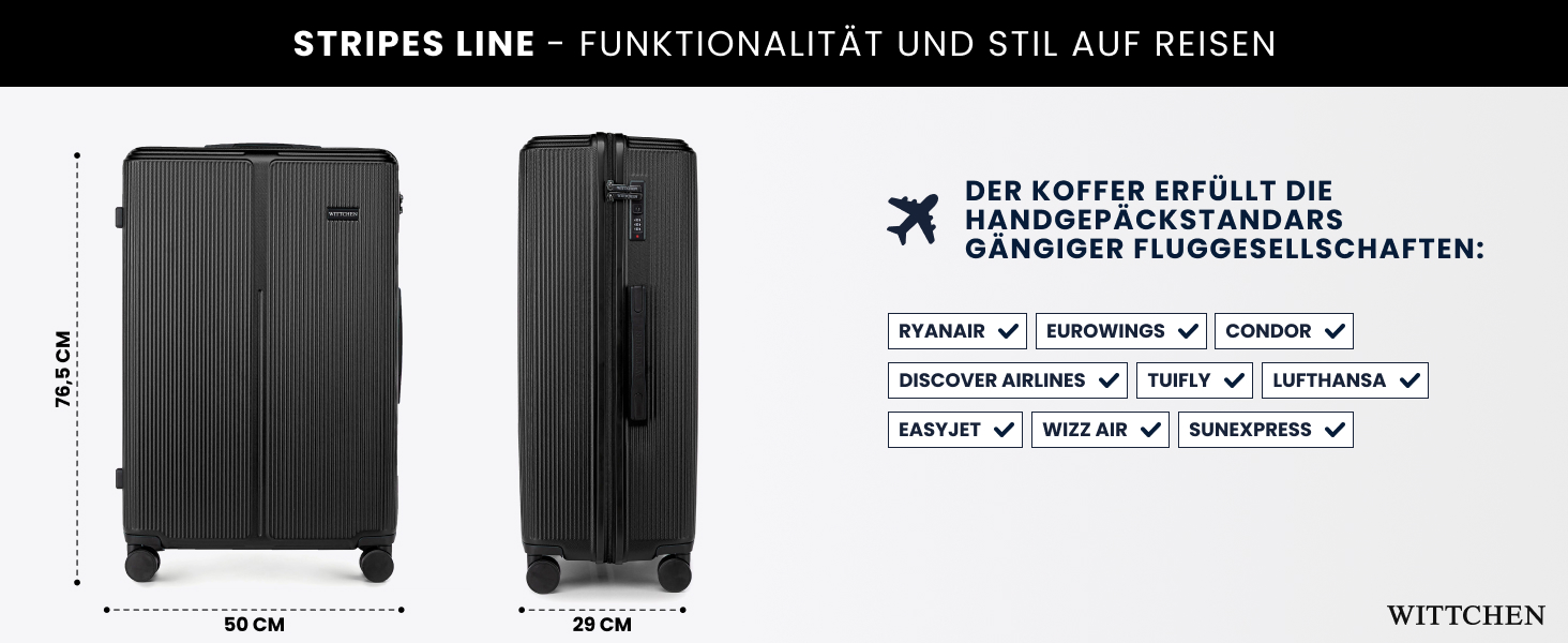 Валіза велика Wittchen Stripes Line XL (76.5x50x29 см), пластикова Hartschalen ABS, 96 л, м'ятна