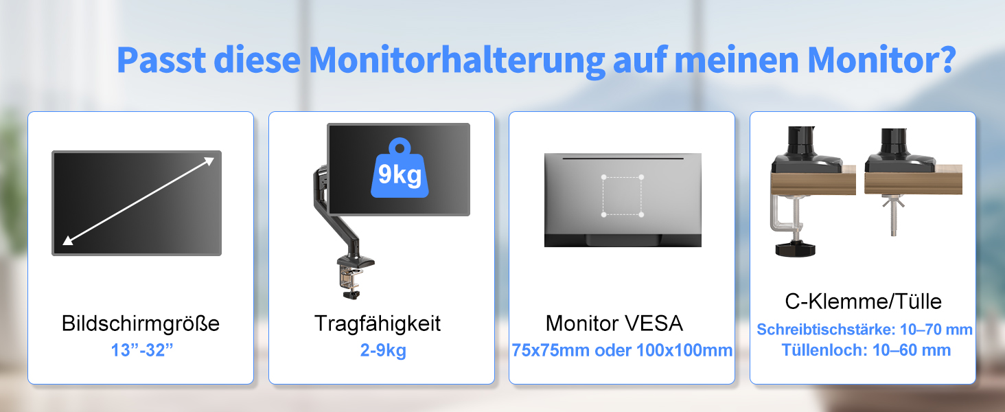 Кріплення для монітора Suptek MD01A: регульована підставка для моніторів 13-32 дюймів (до 9 кг) з газовою пружиною, 360° обертання, VESA 75x75/100x100 mm, чорний