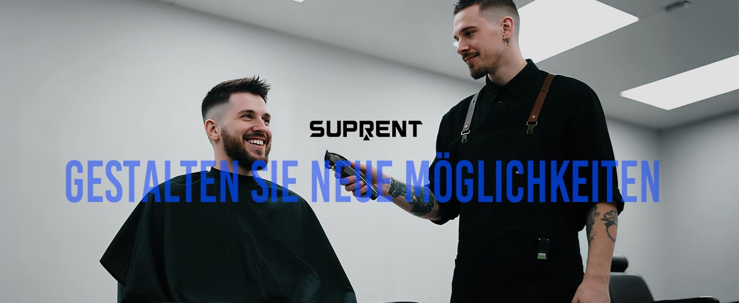 Машинка для стрижки волосся SUPRENT Profi з титановим лезом, Zero-Gap T-Blade, 5 насадок, акумулятор 2500mAh, сірий колір