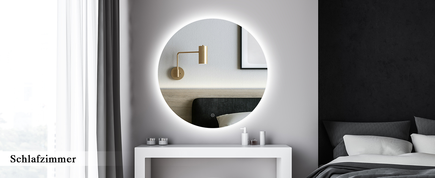 LED-дзеркало для ванної кімнати круглої форми 50 см з підсвічуванням, сенсорним вимикачем, регулюванням яскравості, 3 кольорами світла, функцією пам'яті, HD скло, захист від вибуху