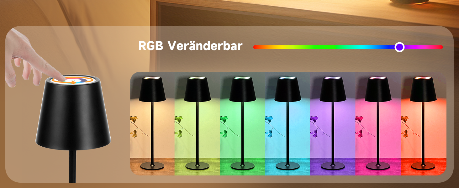 Бездротові LED-лампи настільні, 2 шт. з регулюванням яскравості, 3000K та RGB, перезаряджаються через USB-C, вологостійкі, 5500mAh (Чорний)