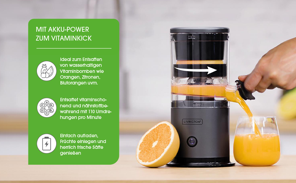 Livington JuiceBoost: портативний соковичавник - 160 мл, бездротовий, Slow Juicer для фруктів та овочів