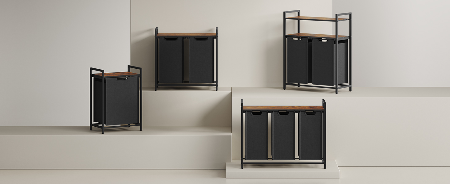 Кошик для білизни VASAGLE з 2 відділеннями, 92 л, чорний + вінтажний коричневий, 73 x 33 x 72 см