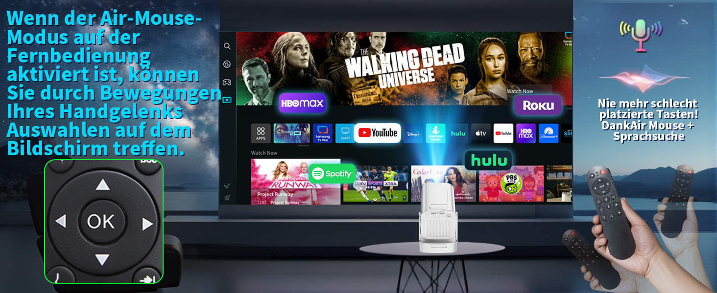 Портативний проєктор Mini Beamer 4K Full HD 1080P з Wi-Fi 6 та Bluetooth 5.2 (270° оберт, автоматична корекція трапеції, HDMI, USB, для ноутбука, білий) NT10-White