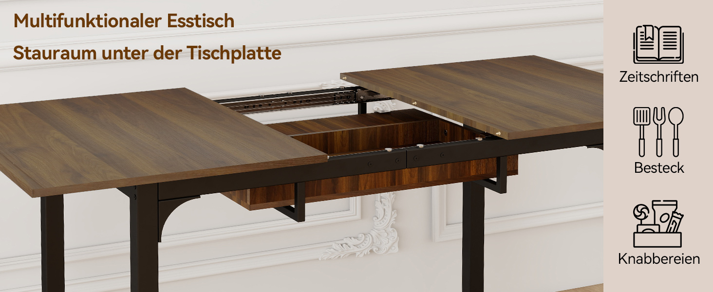 Розсувний стіл Artethys 105/150x70 см - індустріальний обідній стіл для кухні, вітальні, їдальні. Прямокутна стільниця, дерев'яний стіл на металевих ніжках, на 4-6 осіб