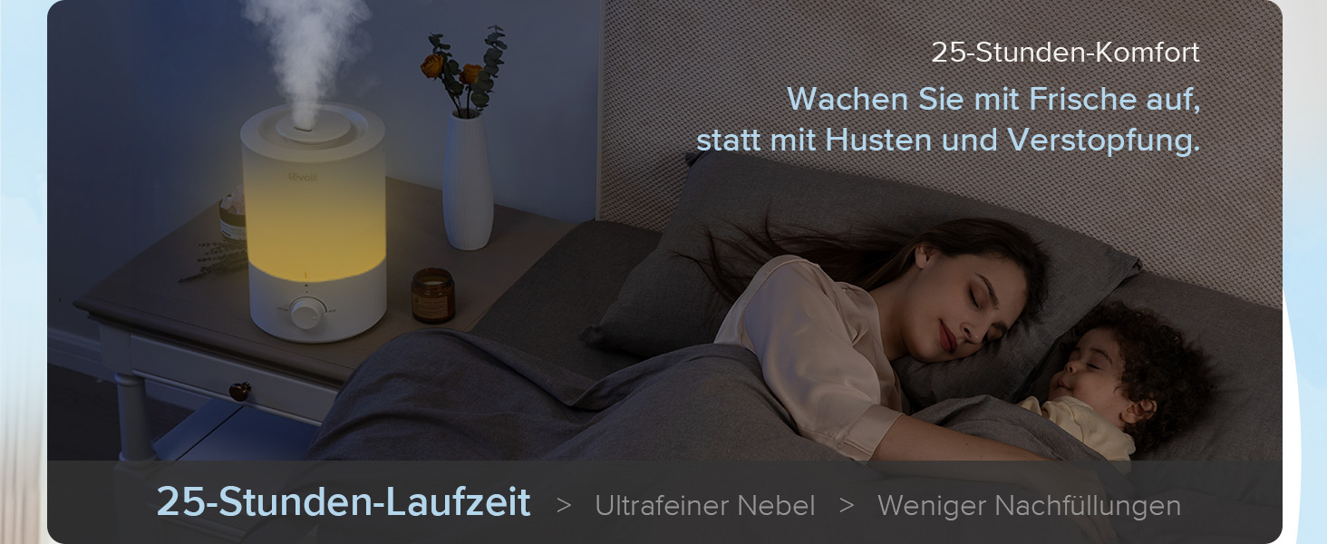 Зволожувач повітря LEVOIT з верхнім наповненням 3 л, нічник, насадка 360, можна мити в посудомийній машині, тихий, аромадифузор 25H