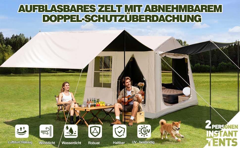 Надувний кемпінговий намет Oxford 420D Glamping для 2-3 осіб з насосом, водонепроникний (3000 мм), всесезонний вітрозахисний намет з москітною сіткою