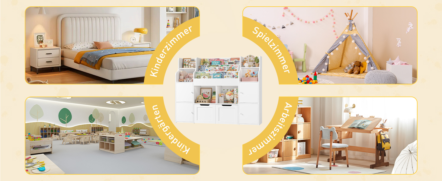 FOREHILL Дитяча полиця-стелаж для іграшок та книг, меблі для дитячої кімнати з ящиками, 122 x 30 x 100 см (білий)