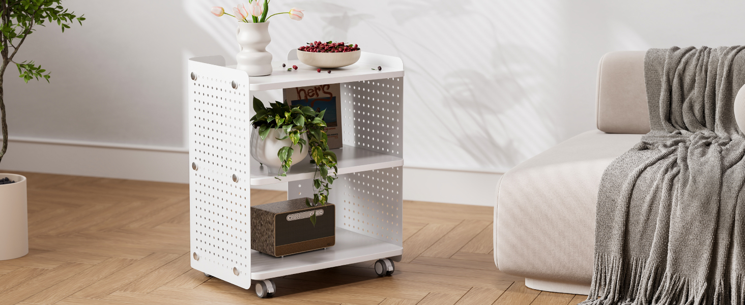 Стіл для принтера Fenge на колесах з органайзером, 3 яруси, білий (45.3x33.5x53.5 см)