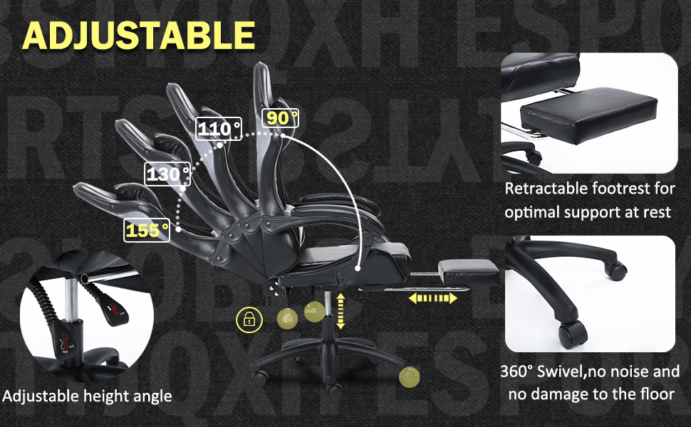 Ігрове крісло Fruyyzl ергономічне з підставкою для ніг, геймерське крісло з регульованими поперековими подушками, ігрове крісло зі штучної шкіри, регульоване по висоті крісло для ПК Ігрове крісло для дорослих (чорний)