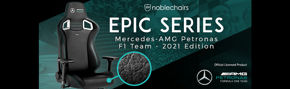 Ігровий крісло Noblechairs Epic - Mercedes-AMG Petronas F1 Team Edition, преміум-модель з підголівником та поперековою підтримкою, чорний, для геймерів