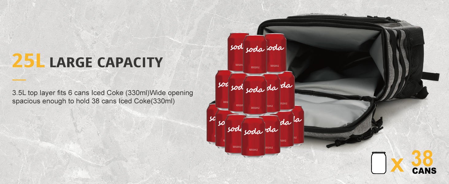 Тактичний рюкзак-холодильник 25L, вологостійкий та міцний, великий ланч-рюкзак, водонепроникний, для чоловіків, жінок, роботи, подорожей, кемпінгу, пляжу та походів (сірий)