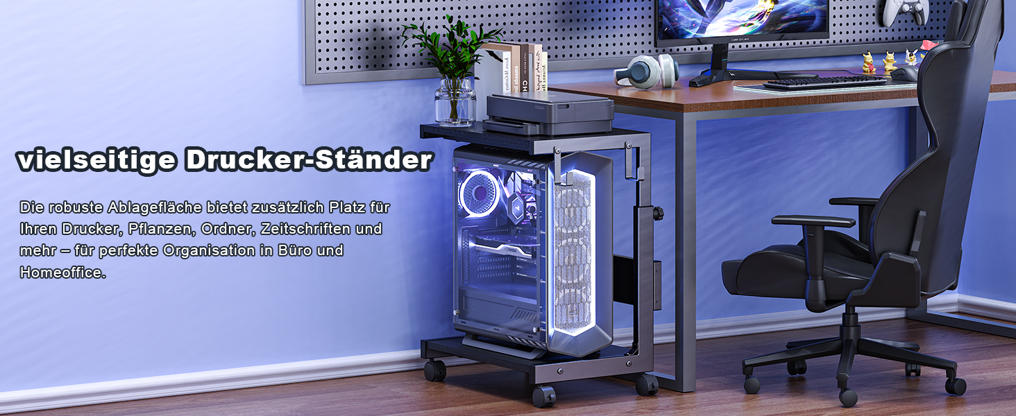 Регульована підставка для комп'ютера Tower, чорна, 44x30x44-59.5 см з ATX корпусом та місцем для зберігання