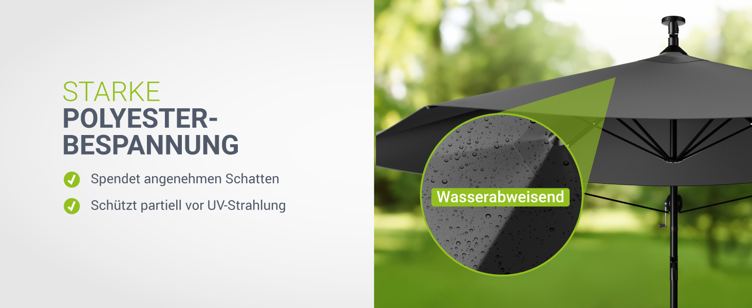 Парасолька від сонця Juskys Brazil 350 см з LED-підсвіткою, сонячною панеллю та ручкою, водовідштовхуюча, з UV-захистом, колір крем/сірий