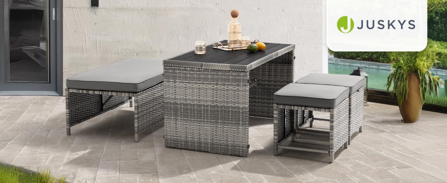 Набір садових меблів Juskys Jamaika 2в1: стіл та диван-крісло для балкона/саду - сірий
