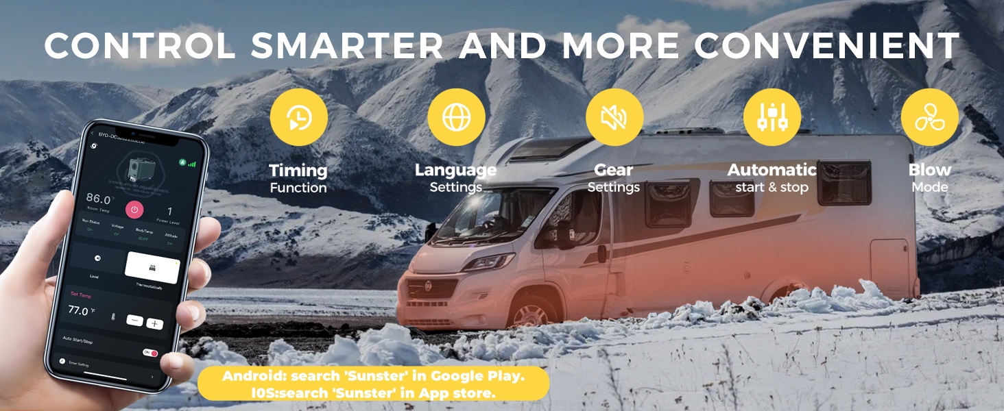 Дизельна автономка 8kW для вантажівок, фургонів, кемперів з Wi-Fi та адаптером, 12/24V/240V, автоматичний старт/стоп, вентиляція, чорна