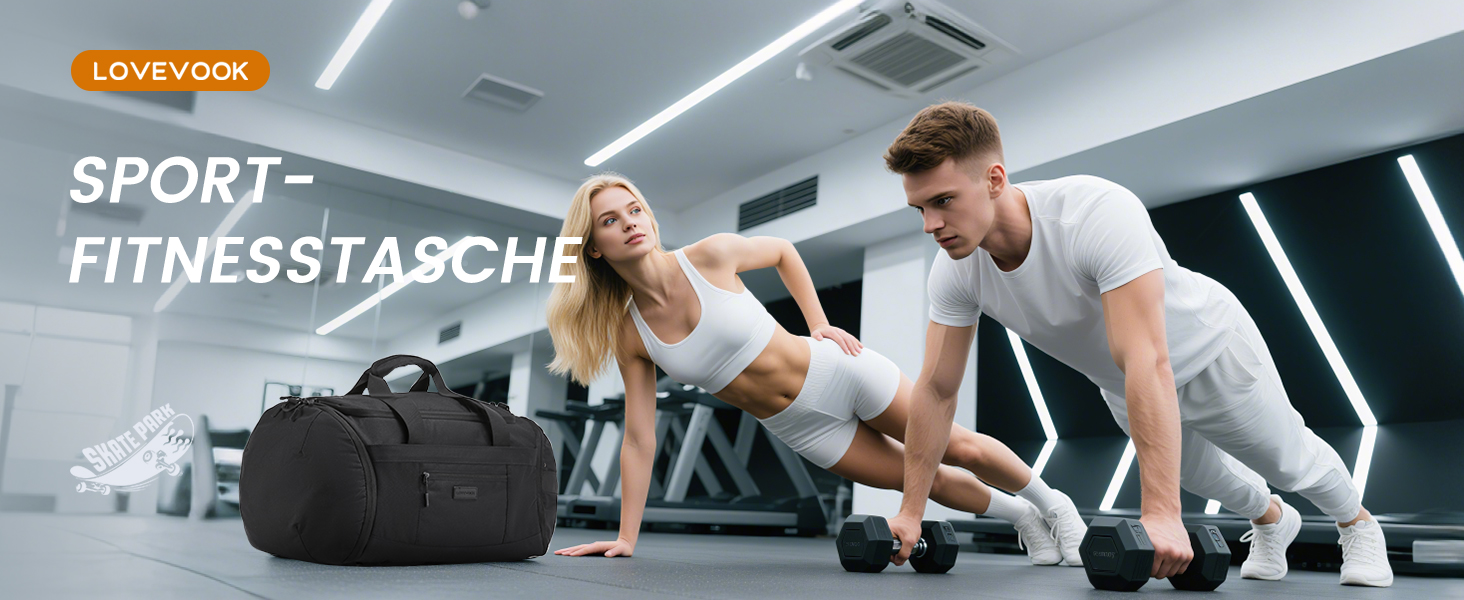 Спортивна сумка LOVEVOOK для жінок та чоловіків, велика сумка для тренувань та подорожей, 45L, з відділенням для взуття та мокрих речей, водонепроникна, з функцією рюкзака, чорна (51x28x32 см)