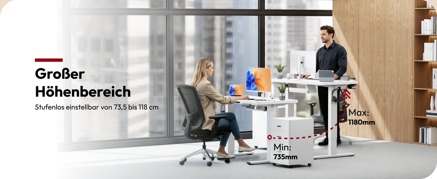 Регульований по висоті стіл SANODESK 180x80 см - великий стіл для роботи стоячи, вантажопідйомність 80 кг, тихий та швидкий, для дому та офісу (білий)