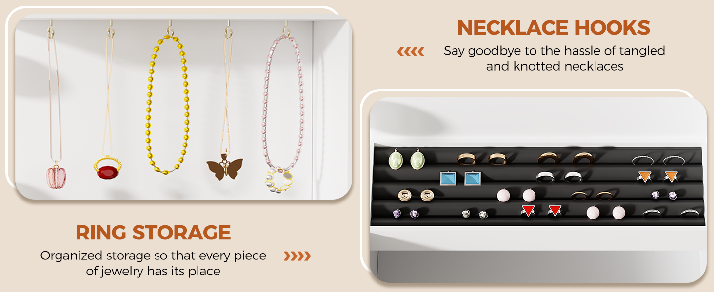 Трюмо BEWISHOME з дзеркалом, регульованою LED-підсвіткою та розетками, 10 шухлядами, 5 полицями, гачками та органайзером для прикрас, сучасний дизайн, білий колір, EFST52W