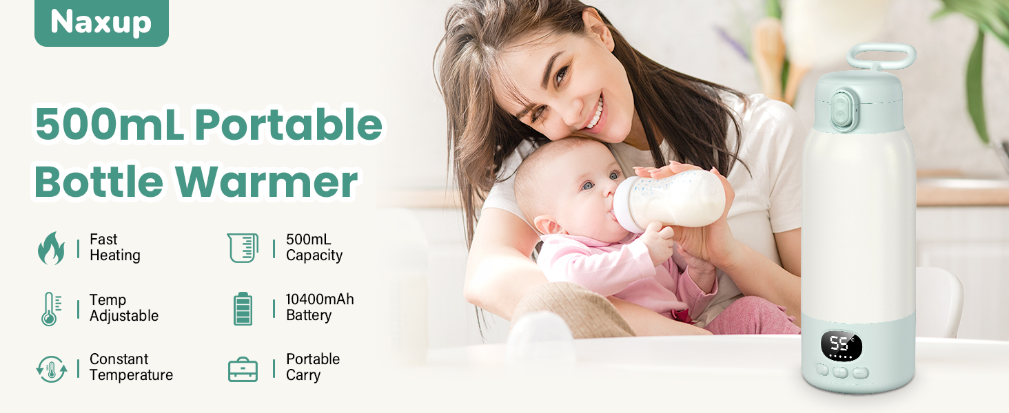 Підігрівач для пляшечок Baby, мобільний, портативний, з акумулятором 10400mAh, контроль температури, для подорожей та нічного годування