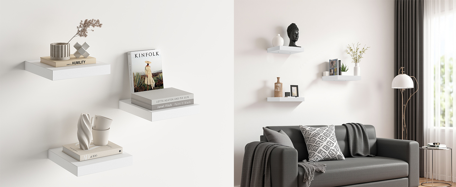 Набір настінних полиць 4 шт. білі, MDF, 40x14x3 см - для книг, декору, настінні стелажі