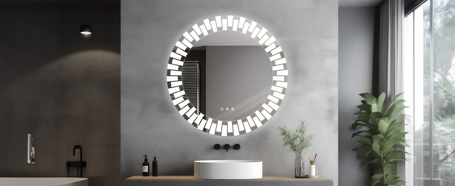 Дзеркало для ванної кімнати YOLEO з підсвічуванням, 70 см, LED, Bluetooth, сенсорне керування, захисне скло, 3 кольори світла