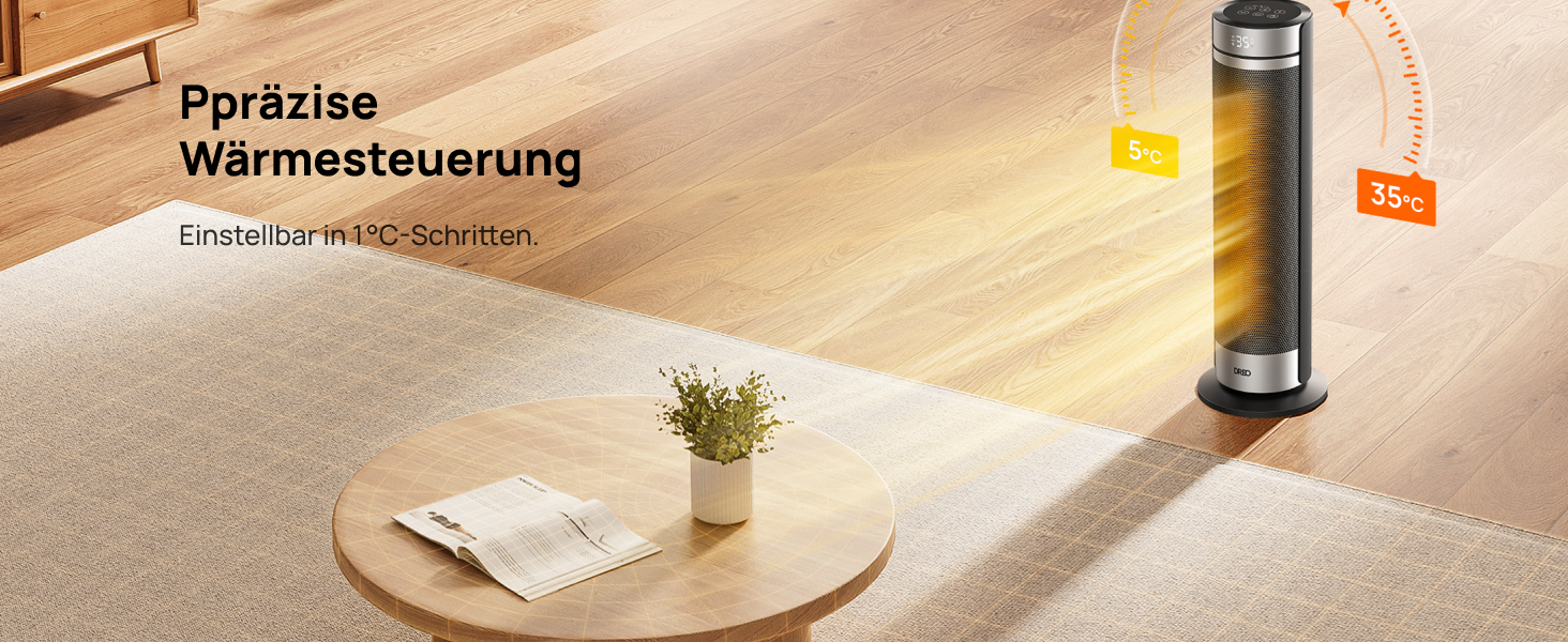 Електричний обігрівач Dreo 23 дюйми, 2000 Вт, тихий, з пультом, таймером, осциляцією, 5 режимів, PTC-кераміка, термостат, для великих приміщень, офісу, срібний