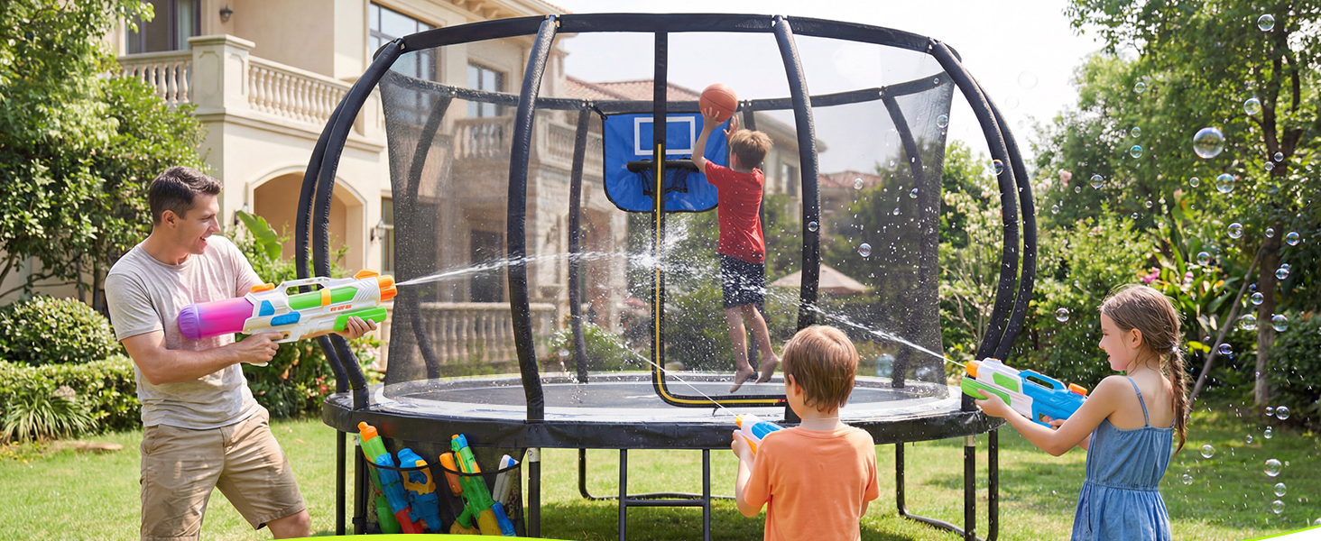 Батут садовий Devoko з сіткою та баскетбольним кільцем, діаметр 305 см, до 150 кг - для дітей та дорослих, чорний