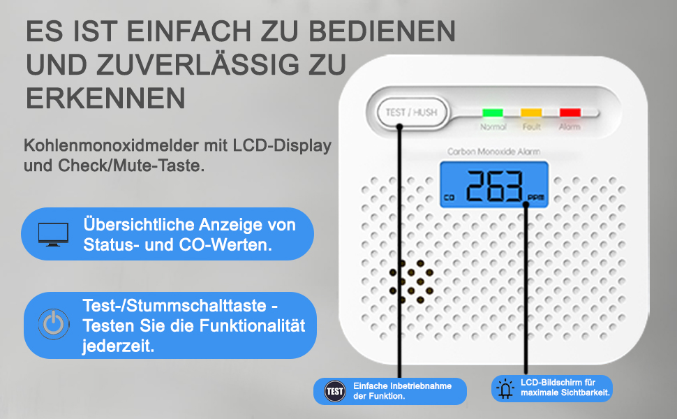 Детектор чадного газу CO з цифровим дисплеєм, портативний, для дому, авто, подорожей, офісу, ресторану, готелю (WiFi, 4 шт.)