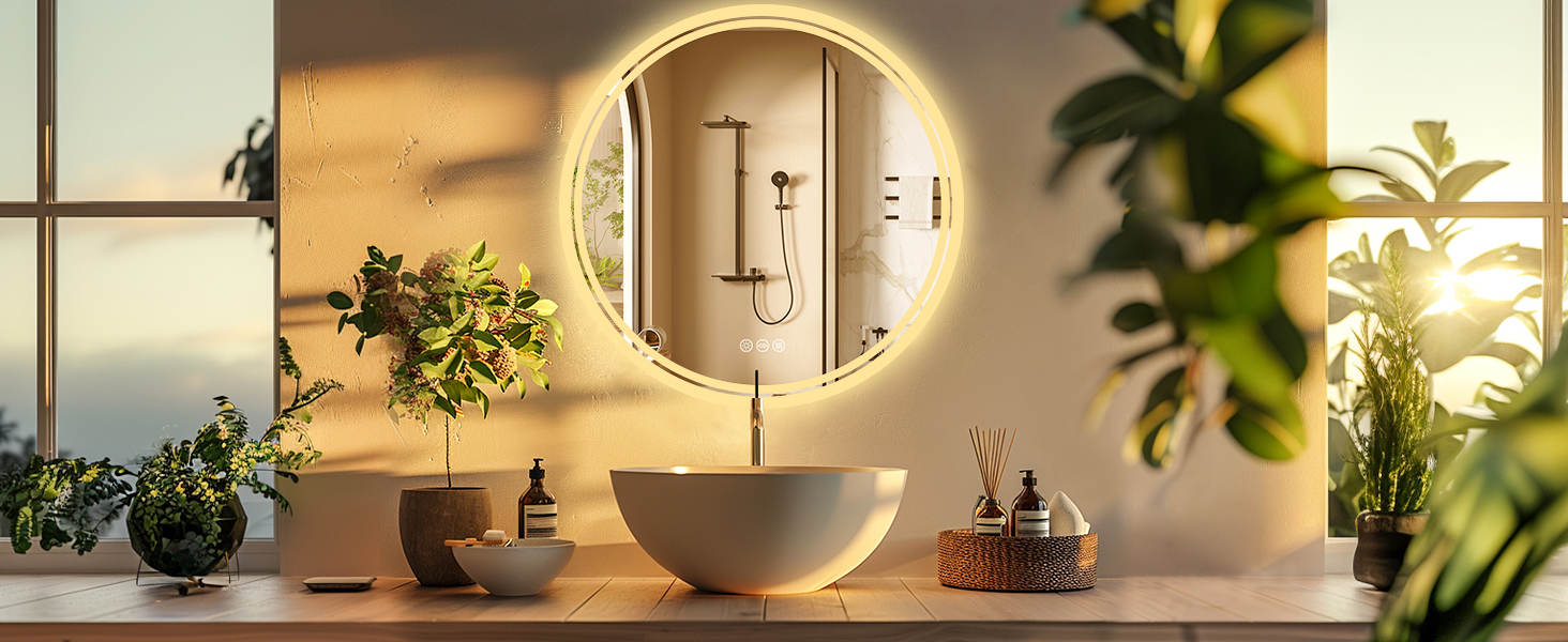 Дзеркало для ванної кімнати LUVODI кругле з підсвічуванням: LED дзеркало 60 см з регульованою яскравістю, 3 кольори світла, сенсорне управління, запобігання запотіванню, енергозбереження, для ванної кімнати, гостьового туалету