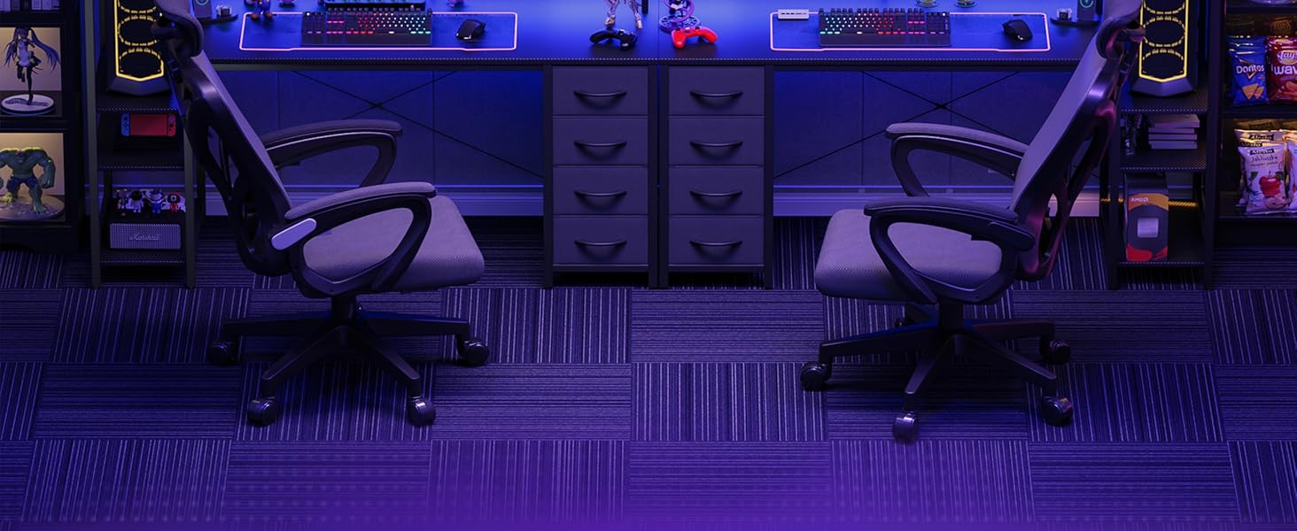 Ігровий стіл YOUDENOVA 150x50 см з LED-підсвіткою, розеткою та шухлядами, поверхня з карбону, чорний