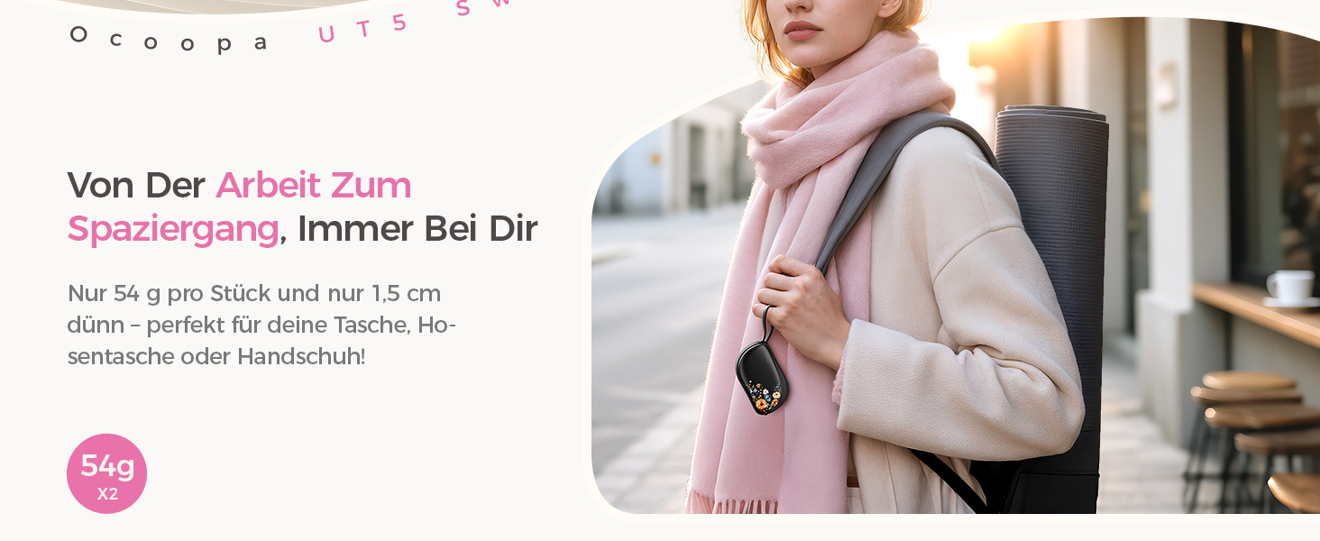 Електричні грілки для рук OCOOPA 2 шт. з дизайном гребінця, багаторазові, 4000mAh, 1.5 см, підходять у рукавички та сумки, подарунок на Новий рік, для жінок, зимові аксесуари, Ocoopa x UT5 Wiesengeflüster (Кількісний випуск)