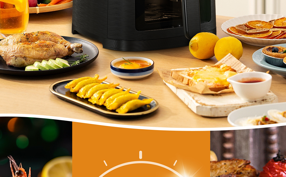 Фритюрниця повітряна 6л з вікном, без олії, 8-в-1, 30-200°C, 78 рецептів, антипригарне покриття, тиха робота