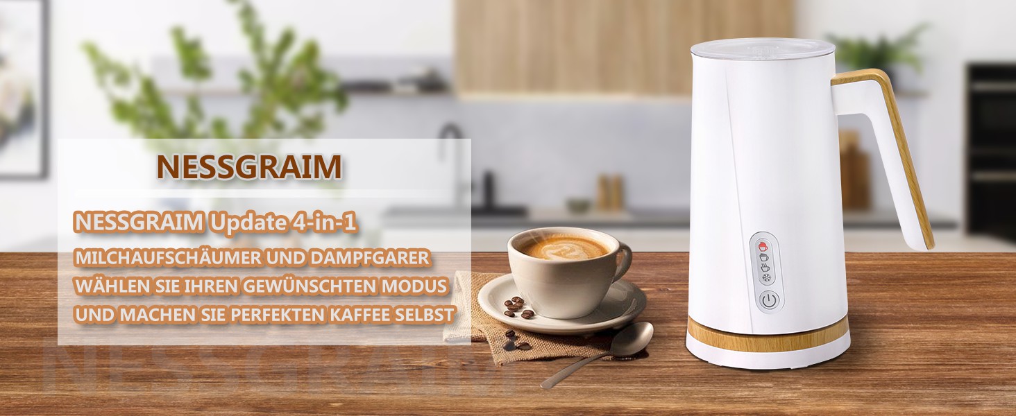 Електричний спінювач молока 4-в-1 – спінювач молока, нагрівач молока, білий