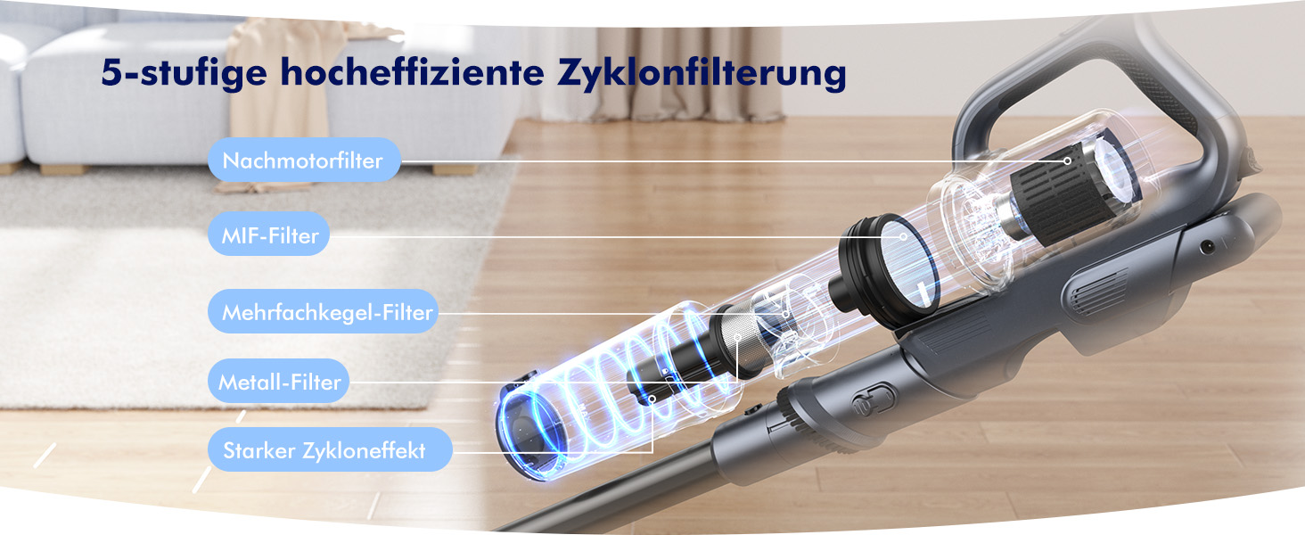 MIUZZY Бездротовий пилосос 6-в-1: потужний, легкий, з тривалістю роботи 50 хв, чорний