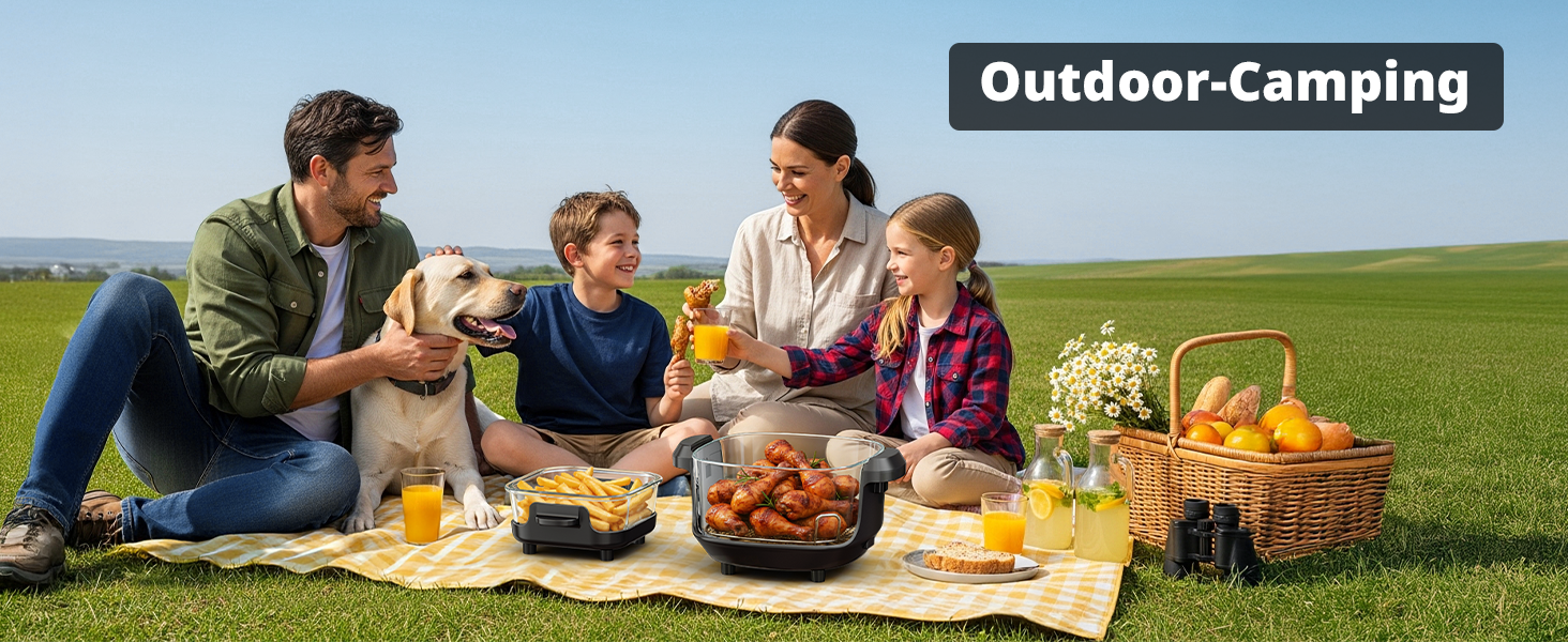 Фритюрниця повітряна AIRMSEN зі скляною чашею, 1500 Вт, 4.5L + 1.2L, 60–230 °C, 4 програми, знімна чаша, для мікрохвильовки та мийки посуду