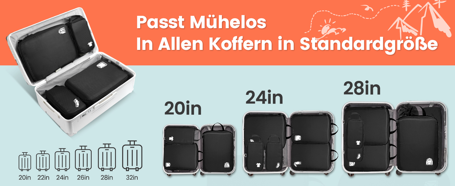 Набір органайзерів для подорожей у валізу з компресією, 8 шт, водонепроникні пакувальні куби для ручної поклажі та рюкзака, світло-блакитний