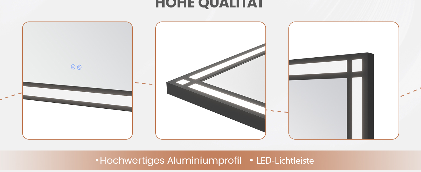 Дзеркало для ванної кімнати AQUABATOS LED з підсвічуванням 50x70 см, імітація вікна, сенсорне регулювання, антизапар, чорний алюмінієвий каркас, індустріальний стиль