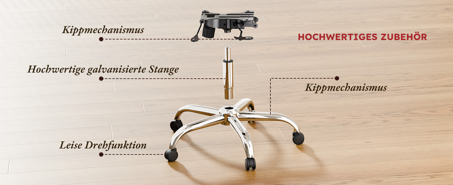 Ергономічне крісло для офісу Voll-Mesh з підголівником, підставкою для ніг, регульованою спинкою, підлокітниками, автоматичною поперековою підтримкою, PU-колесами, поворотним на 360°, до 150 кг, чорне