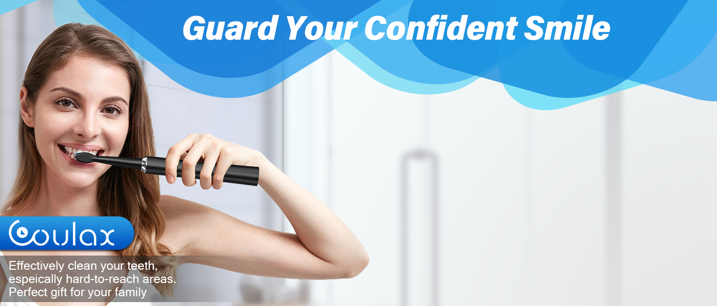 Електрична зубна щітка Coulax для дорослих та дітей, 8 насадок, 5 режимів, таймер 2 хв, чорний